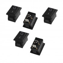 5 Pcs AC 250V/6A 125V/10A Black Plastic 2 Pins ON OFF SPST Rocker Switches