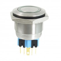 25mm 24VDC Green Ring LED Light Stainless Latching Push Button Switch 1NO 1NC