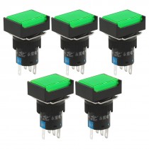 DC 24V Green Lamp 1NO 1NC Latching Rectangular Push Button Switch 5 Pcs