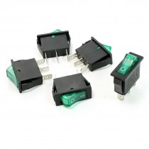 Single Pole Single Throw Green Light Rocker Switch AC 15A 250V 125V 20A 5 Pcs