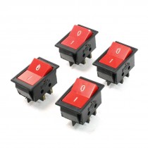 4 Pcs Red Button On/Off DPDT Boat Rocker Switch 6A/250V 10A/125V AC