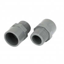 2pcs 3/4" PT Male Thread PVC Straight Pipe Tube Adapter Connectors Gray