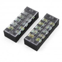 600V 25A Double Rows Cover Guard 5 Position Barrier Terminal Block 2 Pcs