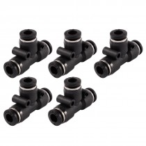 5 Pcs 6mm to 6mm T Shaped 3 Way Air Pneumatic Quick Fitting Coupler Black