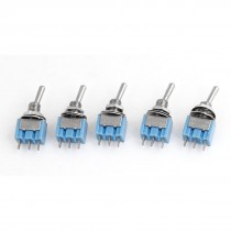 AC 125V 6A SPDT On/On 2 Position Plastic Housing Toggle Switch Light Blue 5 Pcs