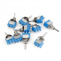 10 x SPDT AC 125V 6A 250V 3A On/Off/On 3 Position Toggle Switch Blue Silver Tone