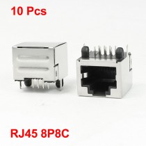 Computer LAN WAN 15mm Long 8P8C RJ45 PCB Jack Female Connector 10Pcs