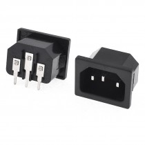 2 Pcs Black Bent 3 Pins C14 Inlet Power Plug AC250V 10A