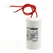 CBB60A-1 2 Red Wire Connector White Cylinder Shaped Motor Capacitor 12uF 450VAC