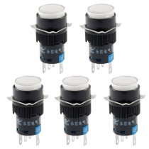 5 x DC 12V White Light 5P Latching Panel Mount Round Push Button Switches
