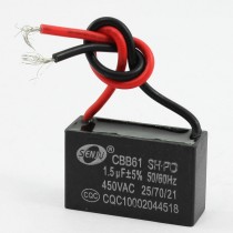 CBB61 2 Wired Polypropylene Film Electric Motor Capacitor 1.5uF AC 450V