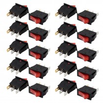 AC 250V/10A 125V/15A 3 Terminal SPST Red Light Snap in Boat Rocker Switch 20 Pcs