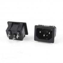 2 Pcs Panel Mounted IEC320 C14 Inlet 3 Pin Socket Adapter Plug AC 250V 15A