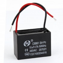 CBB61 AC 450V 10uF Polypropylene Film Wired Motor Running Capacitor Black