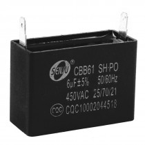 CBB61 AC 450V 6uF 5% 2 Pins Air Conditioner Motor Run Capacitor Black