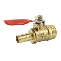 3/8" PT Male Thread to 10mm Hose Barb Red Lever Handle Brass Ball Valve