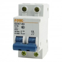 400V 16A 6000A Overload 35mm DIN Rail Mount Circuit Breaker 2P DZ47-63