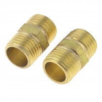 2 Pcs Gold Tone Brass Piping Fitting Straight Connector 12mm to 12mm