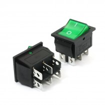 2Pcs DPDT I/O 2 Position 6 Pins Green Button Snap Boat Rocker Switch Black