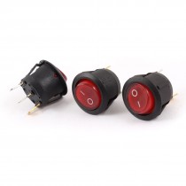 3 Pcs SPST Red Light 2 Position Round Rocker Switch AC 10A/125V 6A/250V