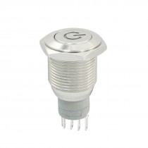 16mm 12V Blue Ring LED Light Stainless Locking Pushbutton Switch NO NC