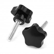 65mm Height Screw On Type 8mm Thread Dia Clamping Knob Black 2 Pcs