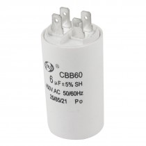 White AC450V 6uF Cylinder Shaped 4 Terminal Motor Capacitor CBB60