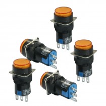 5Pcs AC250V/3A DC30V/5A 16mm Thread Dia SPDT Momentary Push Button Switch Orange