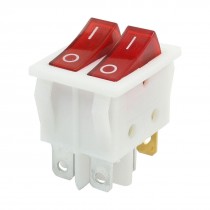 Double SPST On-Off 2 Position 6 Pins Red Neon Light Boat Rocker Switch