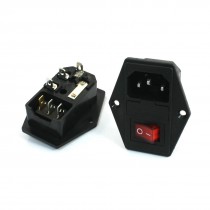 Panel Mount Fuse Holder IEC320 C14 Inlet Red Lamp SPST Switch Power Socket 2Pcs