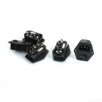 Panel Mount Fuse Holder IEC320 C14 Inlet Black DPST Switch Power Socket 5Pcs
