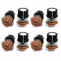 8Pcs 6mm Knurled Shaft 10Pin Rotary Switch Potentiometer 2-Pole 4-Position 2P4T