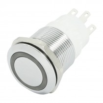 24V 3A 19mm SPDT 5-Pin Locking Green LED Angel Eye Flat Head Push Button Switch