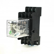 MY4NJ DC 24V Coil 3A Electromagnetic Relay 14 Pin 4PDT 4 NO 4 NC + Base Socket