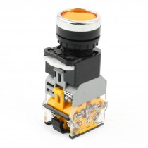 1NO+1NC DPST Panel Mount Yellow Light Latching Pushbutton Switch 380V 10A