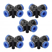 6mm 4 Way Cross Style Pneumatic Tube Push in Quick Fittings 5 Pcs
