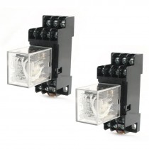 2 Pcs 4PDT 14Pin Electromagnetic Relay DC 12V Coil Power w 35mm DIN Rail Socket
