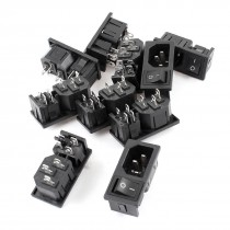 AC 10A 250V 4 Terminal Black Rocker Switch IEC320 C14 Inlet Power Socket 10Pcs