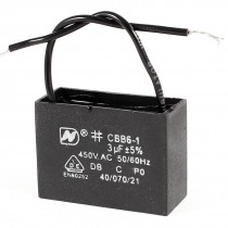AC450V 3uF Black Rectangle Shape 2 Wires Lead Motor Capacitor CBB6-1