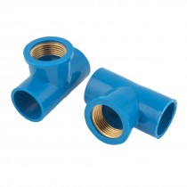 1PT Female Threaded 32mm Hose Three Ways Tee Pipe Connector Blue 2 Pcs
