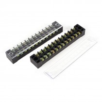 600V 15A Dual Rows Cover Guard 5P Barrier Terminal Block TB 15A 2 Pcs