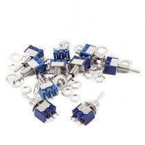 10 Pcs Miniature SPST On/Off/On 3 Positions Latching Toggle Switch AC 125V 6A
