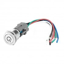 Flat Head SPDT 19mm DC 24V Blue Indicator Lamp Metal Locking Push Button Switch