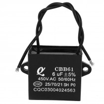 AC 450V 6uF 50/60Hz 5% Wired Metalized Polypropylene Film Motor Capacitor Black