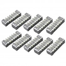 10 Pcs Dual Row 6P Screw Terminal Block Strip Black 600V 15A w Cover