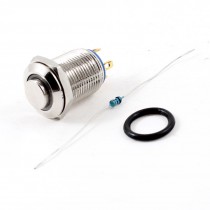 12V 12mm Thread Dia Blue LED Light 4Pin Metal Momentary Push Button Switch