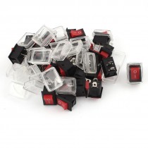 30 Pcs AC 125V/10A 250V/6A 2Pin SPST ON-OFF Rocker Switches Red w Cover