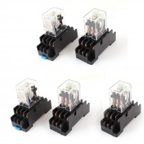 5Pcs DC 220V Coil 3PDT 11Pin Green LED General Purpose Power Relay w Socket Base