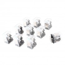 10 Pcs HH54PL DC 12V Coil 4PDT Green LED Light General Purpose Power Relay
