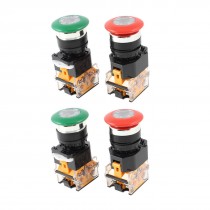 AC 660V 10A DPST Red Green Mushroom Cap 4 Terminal Emergency Stop Switch 4Pcs